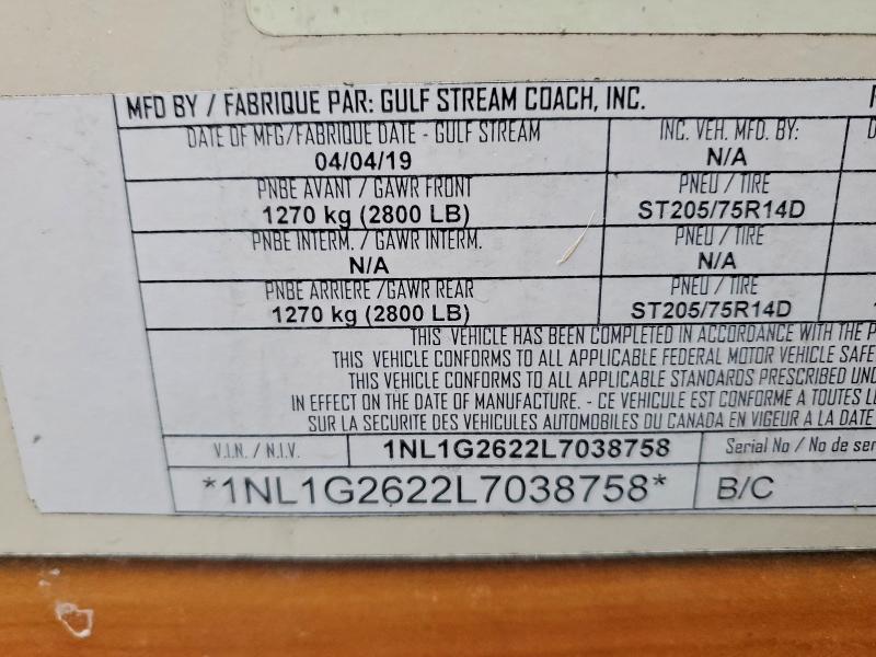 Aukcja sprzedaży 2020 Gulf Stream Vintage, vin: 1NL1G2622L7038758, numer aukcji: 75393995