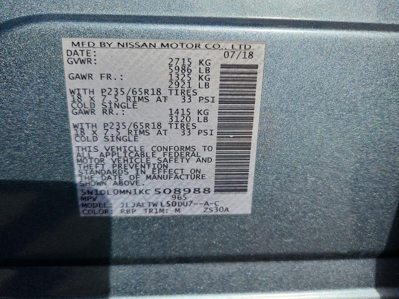 Aukcja sprzedaży 2019 Infiniti Qx60, vin: 5N1DL0MN1KC508988, numer aukcji: 78873835
