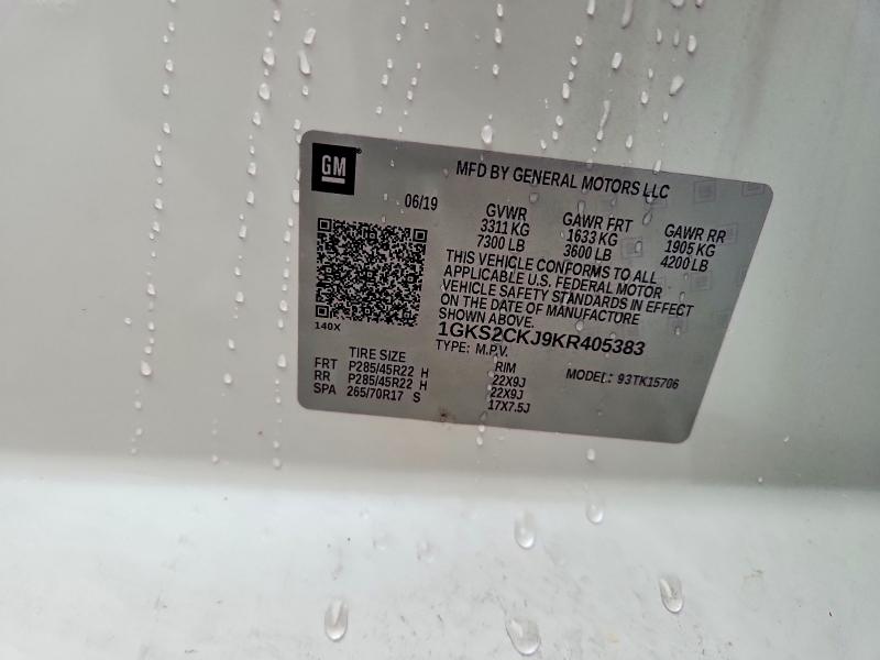 77990895 :رقم المزاد ، 1GKS2CKJ9KR405383 vin ، 2019 Gmc Yukon مزاد بيع