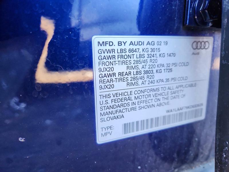 Продаж на аукціоні авто 2019 Audi Q7, vin: WA1LAAF79KD033525, номер лоту: 75791935