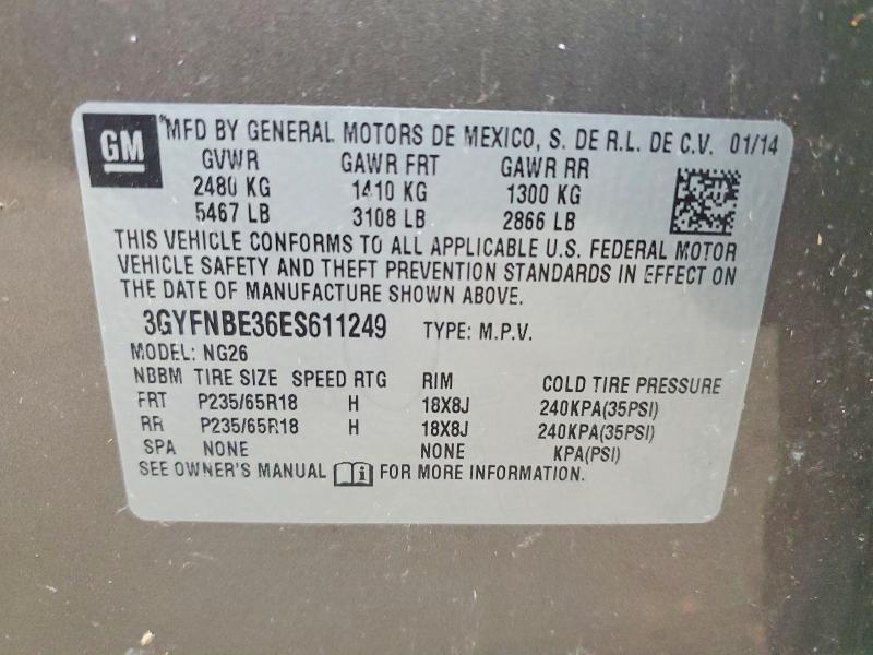 78180905 :رقم المزاد ، 3GYFNBE36ES611249 vin ، 2014 Cadillac Srx Luxury مزاد بيع