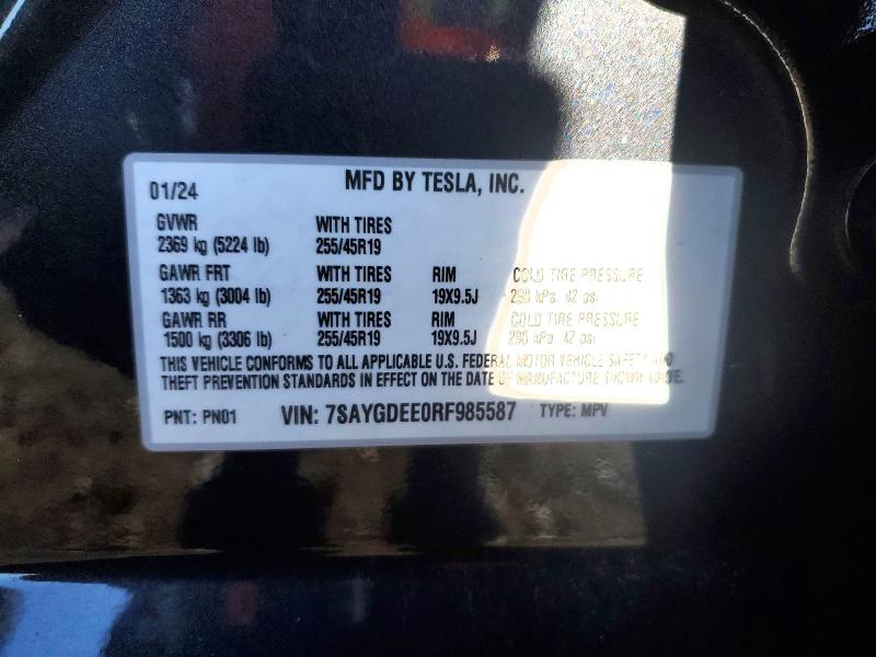 Aukcja sprzedaży 2024 Tesla Model Y, vin: 7SAYGDEE0RF985587, numer aukcji: 74772845