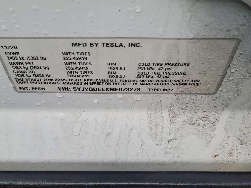 Продажа на аукционе авто 2021 Tesla Model Y, vin: 5YJYGDEEXMF073278, номер лота: 78109105