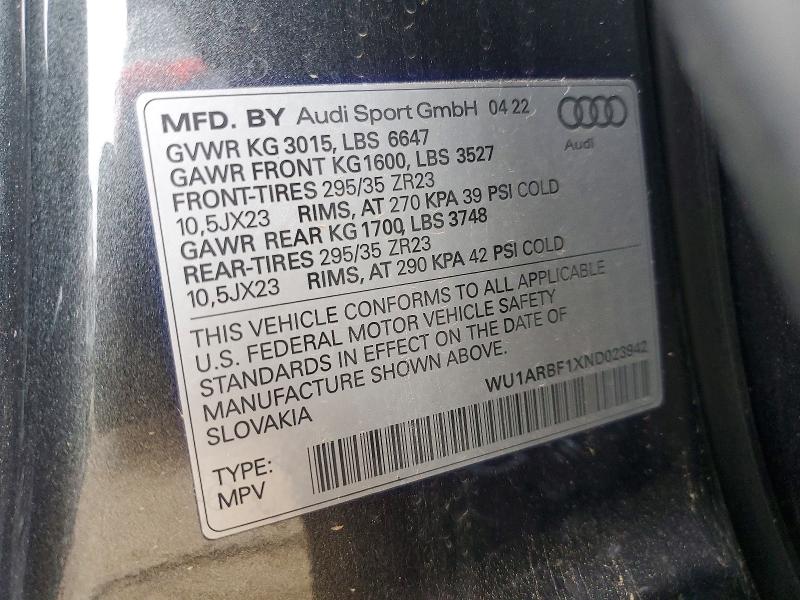 Aukcja sprzedaży 2022 Audi Rs Q8, vin: WU1ARBF1XND023942, numer aukcji: 77912565