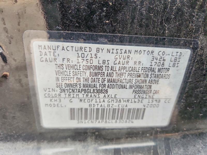 Aukcja sprzedaży 2016 Nissan Versa, vin: 3N1CN7AP8GL830826, numer aukcji: 77384415