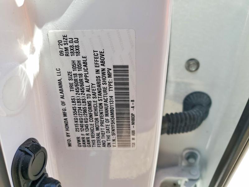 78553455 :رقم المزاد ، 5FNYF5H34MB011314 vin ، 2021 Honda Pilot مزاد بيع