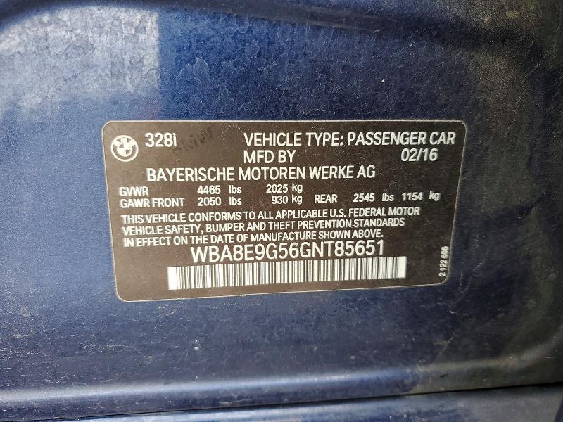 78502435 :رقم المزاد ، WBA8E9G56GNT85651 vin ، 2016 Bmw 328 مزاد بيع