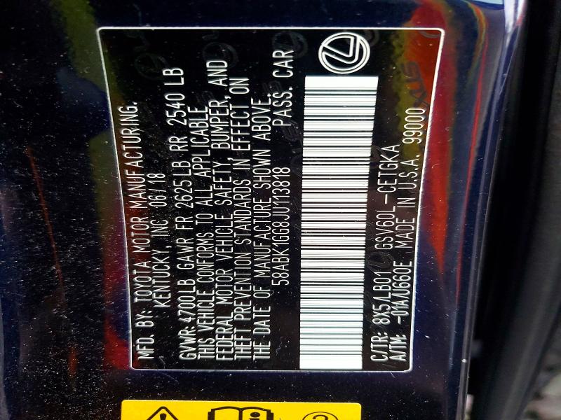 Продажа на аукционе авто 2018 Lexus Es, vin: 58ABK1GG8JU113818, номер лота: 78137745
