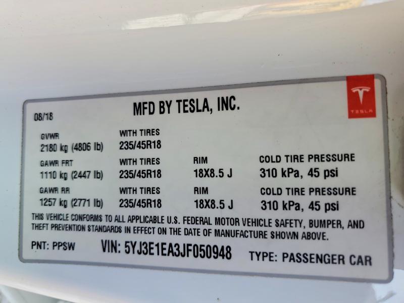 Aukcja sprzedaży 2018 Tesla Model 3, vin: 5YJ3E1EA3JF050948, numer aukcji: 77628525