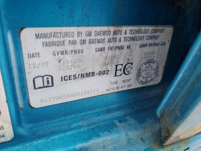 Продаж на аукціоні авто 2008 Chevrolet Aveo, vin: KL1TD65688B194513, номер лоту: 77762785