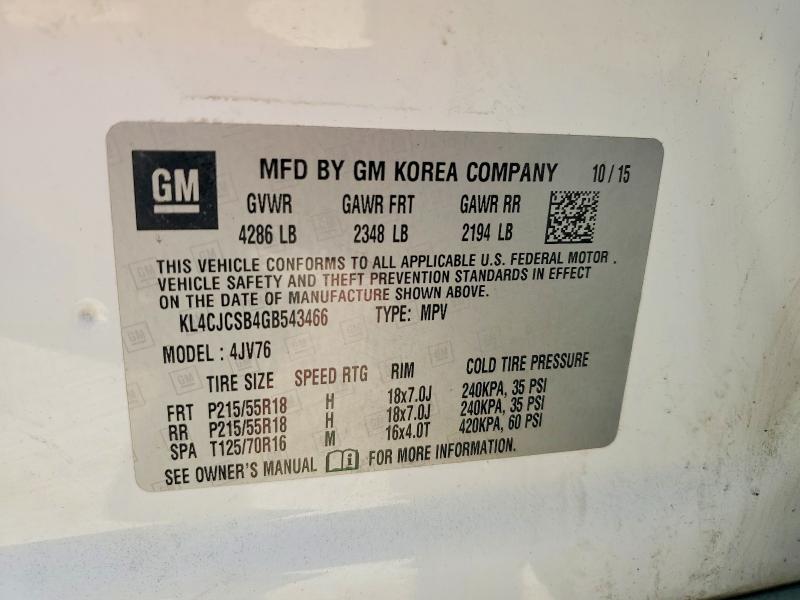 Продаж на аукціоні авто 2016 Buick Encore, vin: KL4CJCSB4GB543466, номер лоту: 75603475