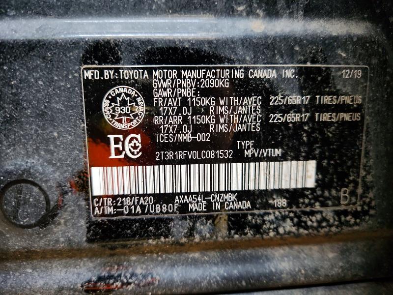 2020 Toyota Rav4 მანქანა იყიდება აუქციონზე, vin: 2T3R1RFV0LC081532, აუქციონის ნომერი: 78424375
