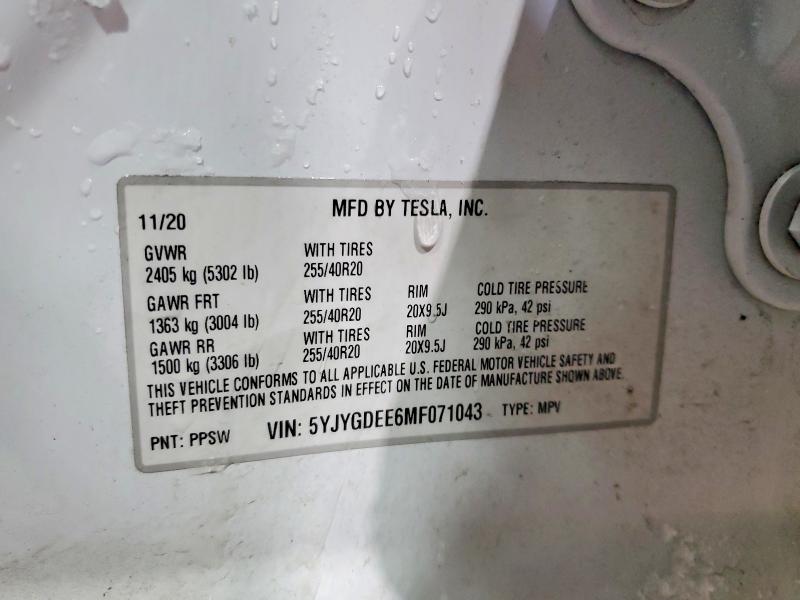 Aukcja sprzedaży 2021 Tesla Model Y, vin: 5YJYGDEE6MF071043, numer aukcji: 78411325