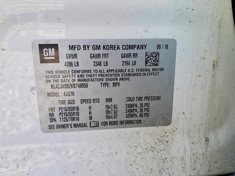 76956225 :رقم المزاد ، KL4CJASB2KB748958 vin ، 2019 Buick Encore مزاد بيع