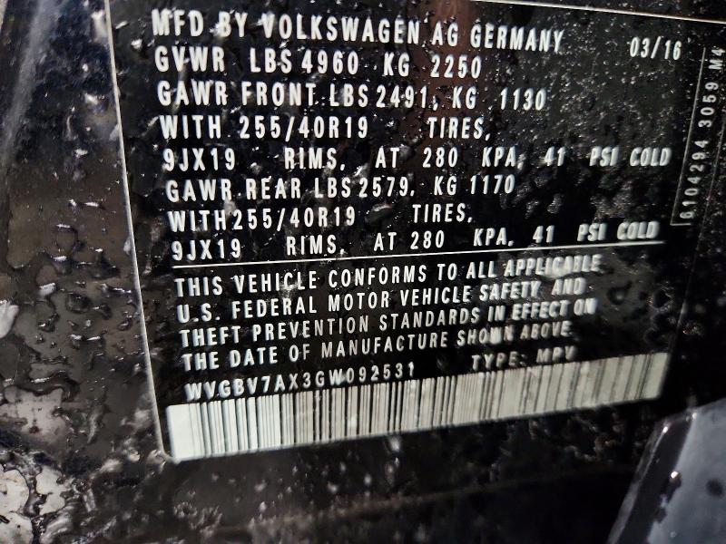2016 Volkswagen Tiguan მანქანა იყიდება აუქციონზე, vin: WVGBV7AX3GW092531, აუქციონის ნომერი: 75860215