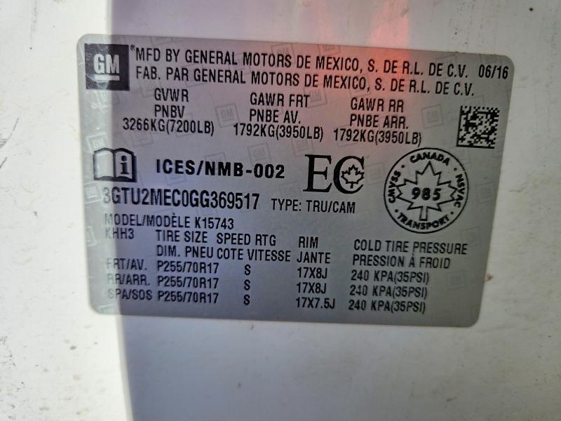 77138255 :رقم المزاد ، 3GTU2MEC0GG369517 vin ، 2016 Gmc Sierra K15 مزاد بيع