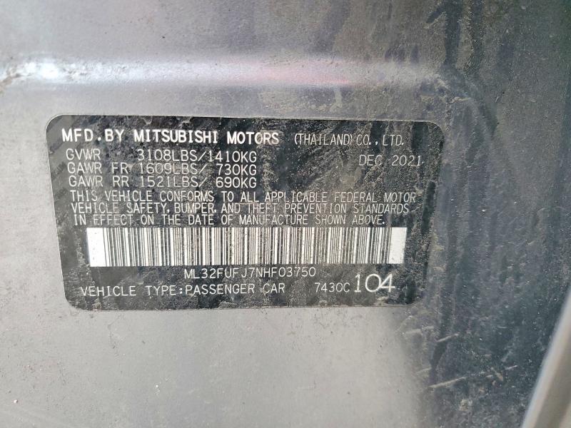 Продаж на аукціоні авто 2022 Mitsubishi Mirage, vin: ML32FUFJ7NHF03750, номер лоту: 78958535