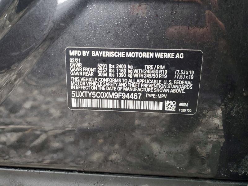 2021 Bmw X3 მანქანა იყიდება აუქციონზე, vin: 5UXTY5C0XM9F94467, აუქციონის ნომერი: 77917705