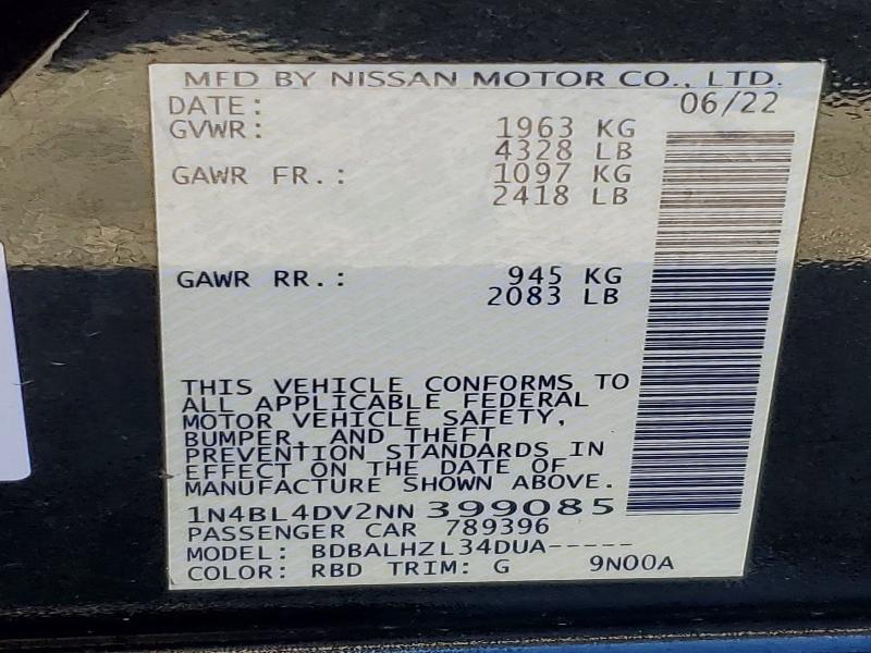 Продаж на аукціоні авто 2022 Nissan Altima, vin: 1N4BL4DV2NN399085, номер лоту: 79106065