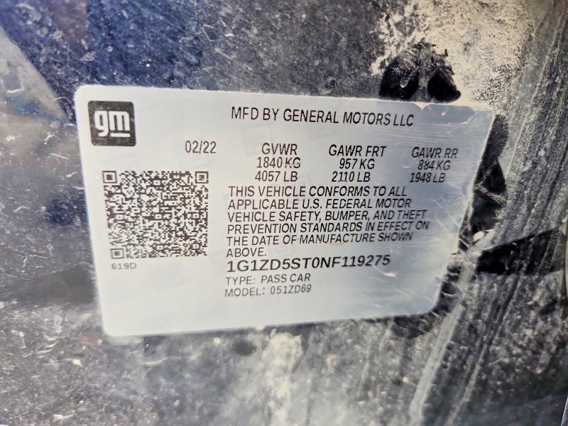 Aukcja sprzedaży 2022 Chevrolet Malibu, vin: 1G1ZD5ST0NF119275, numer aukcji: 77958345