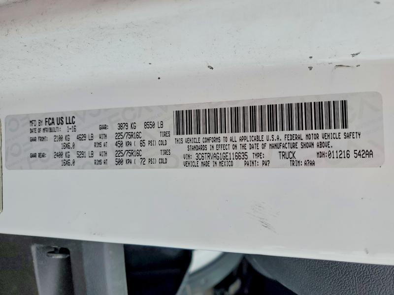 2016 Ram Promaster 1500 მანქანა იყიდება აუქციონზე, vin: 3C6TRVAG1GE116635, აუქციონის ნომერი: 41664646