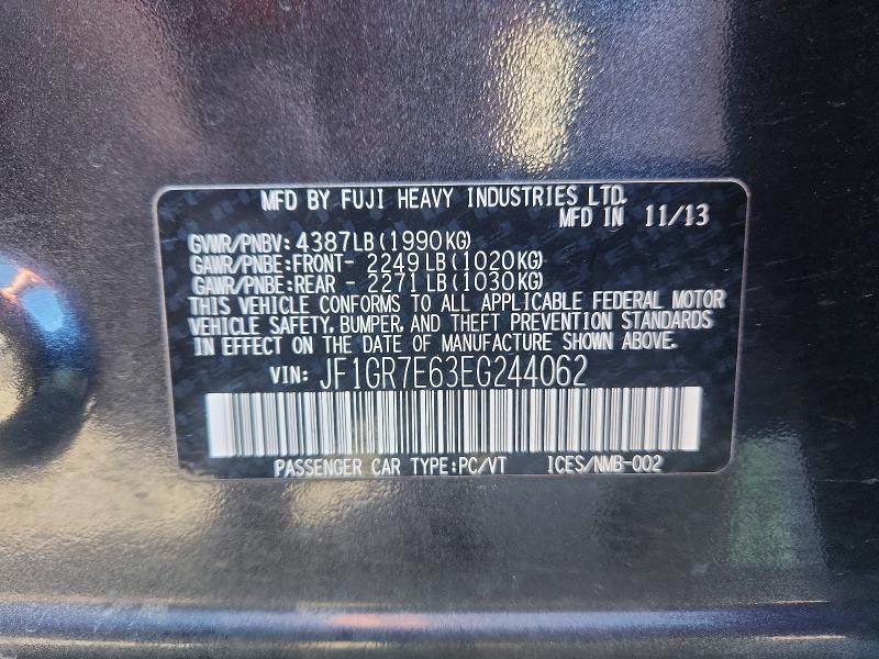 79093505 :رقم المزاد ، JF1GR7E63EG244062 vin ، 2014 Subaru Impreza مزاد بيع