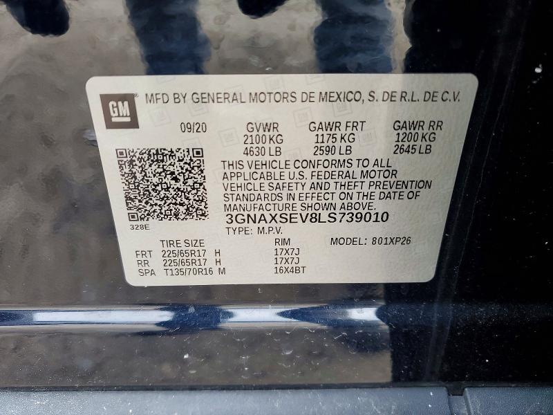 Aukcja sprzedaży 2020 Chevrolet Equinox, vin: 3GNAXSEV8LS739010, numer aukcji: 78249205
