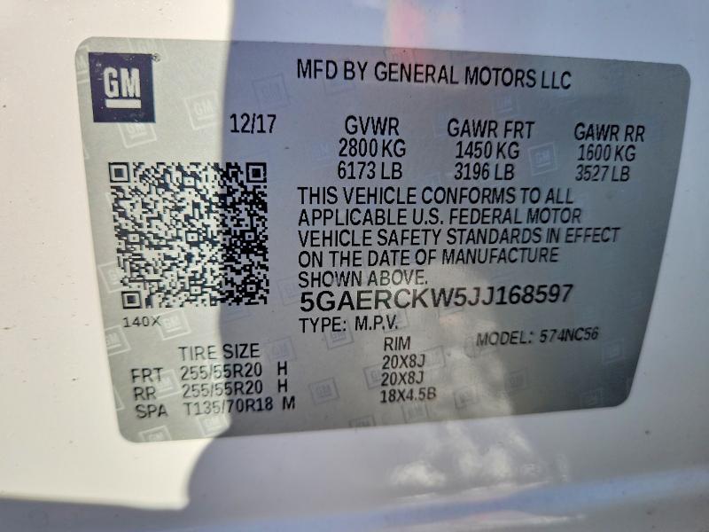 2018 Buick Enclave მანქანა იყიდება აუქციონზე, vin: 5GAERCKW5JJ168597, აუქციონის ნომერი: 78158065