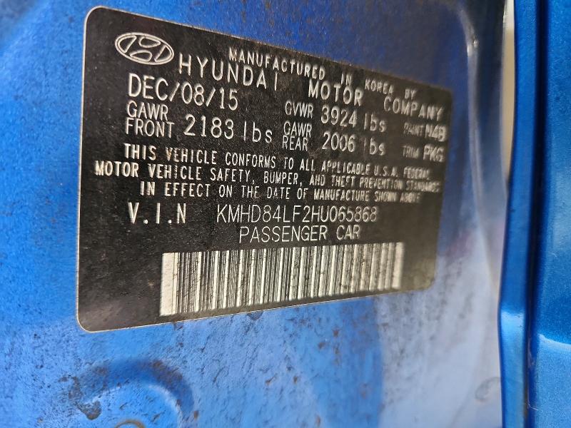 Продаж на аукціоні авто 2017 Hyundai Elantra, vin: KMHD84LF2HU065868, номер лоту: 77305355