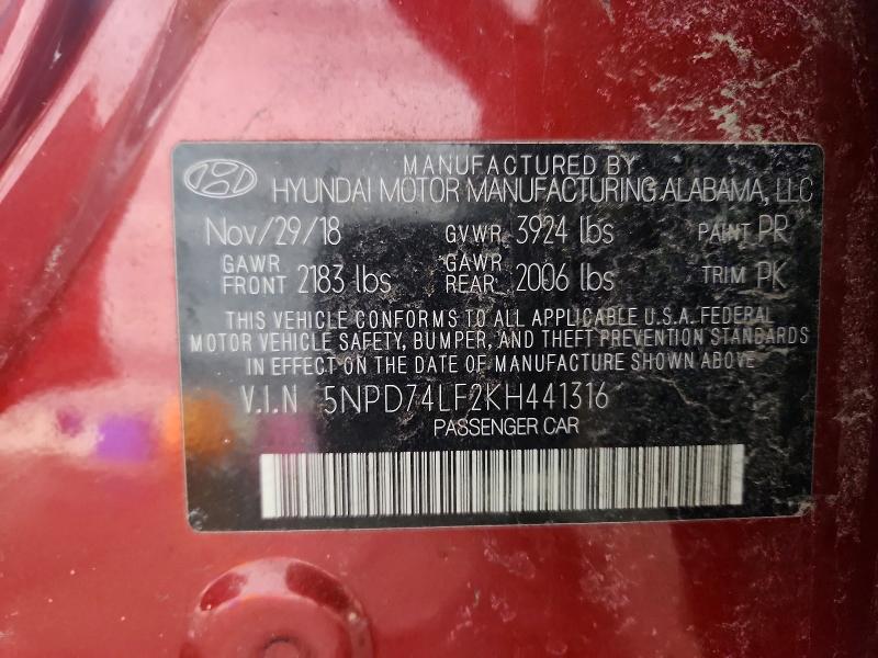 2019 Hyundai Elantra მანქანა იყიდება აუქციონზე, vin: 5NPD74LF2KH441316, აუქციონის ნომერი: 77772595