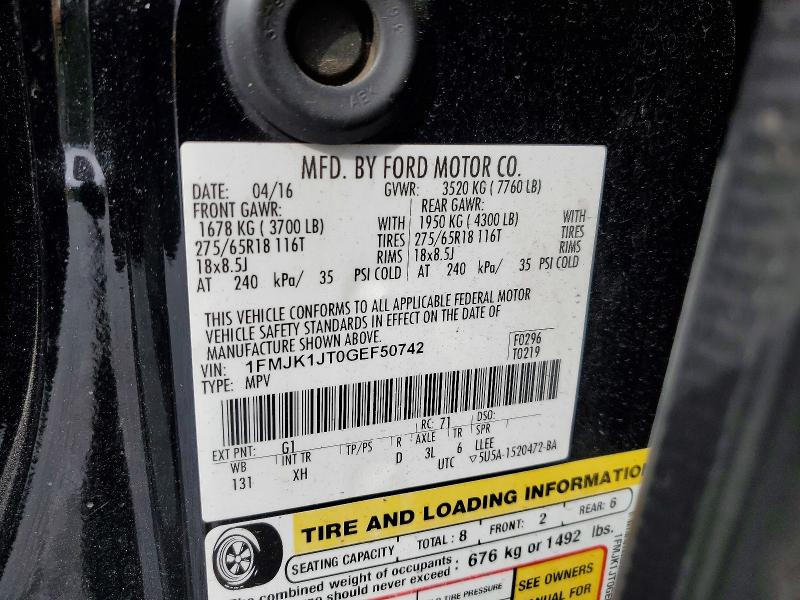 2016 Ford Expedition მანქანა იყიდება აუქციონზე, vin: 1FMJK1JT0GEF50742, აუქციონის ნომერი: 78623125