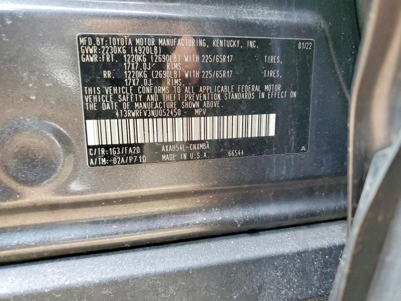 2022 Toyota Rav4 Hybrid მანქანა იყიდება აუქციონზე, vin: 4T3RWRFV3NU052450, აუქციონის ნომერი: 78794255
