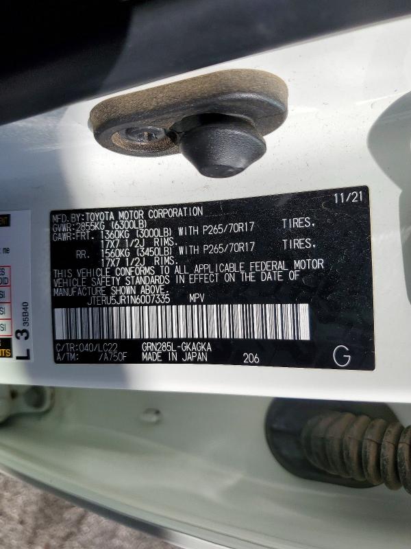 77237575 :رقم المزاد ، JTERU5JR1N6007335 vin ، 2022 Toyota 4runner مزاد بيع