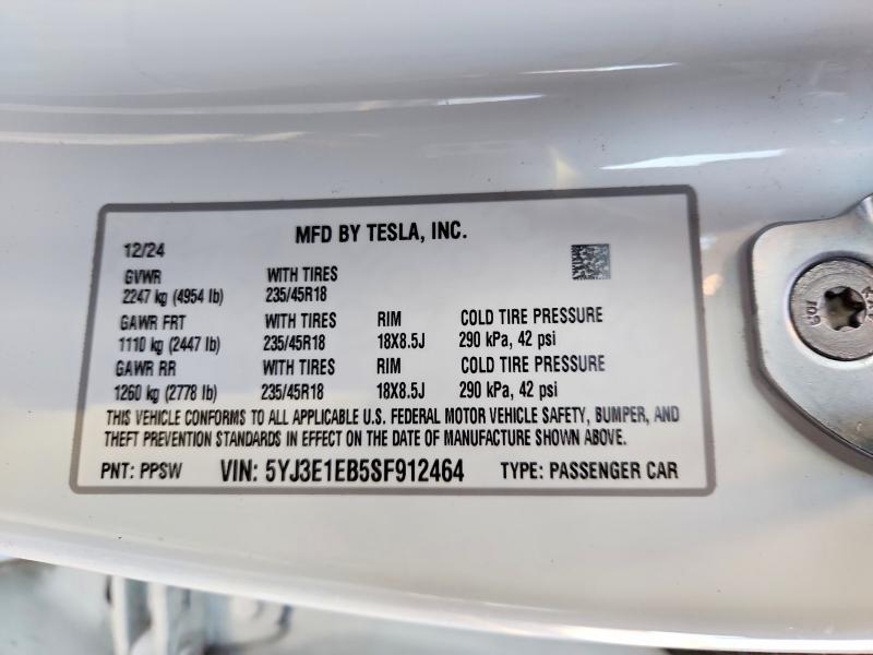 Продажа на аукционе авто 2025 Tesla Model 3, vin: 5YJ3E1EB5SF912464, номер лота: 75395065
