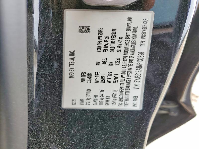 2022 Tesla Model 3 მანქანა იყიდება აუქციონზე, vin: 5YJ3E1EA8NF130896, აუქციონის ნომერი: 76741295