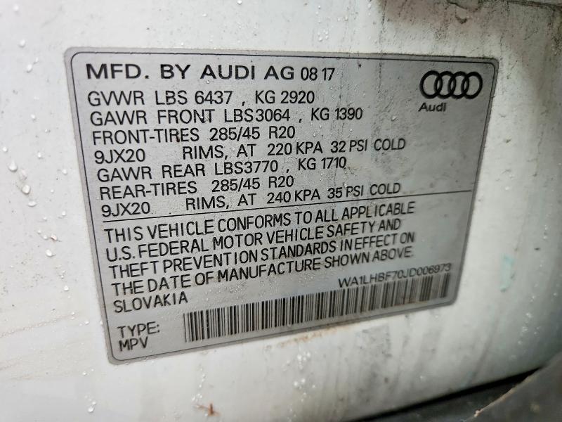 77578805 :رقم المزاد ، WA1LHBF70JD006973 vin ، 2018 Audi Q7 مزاد بيع