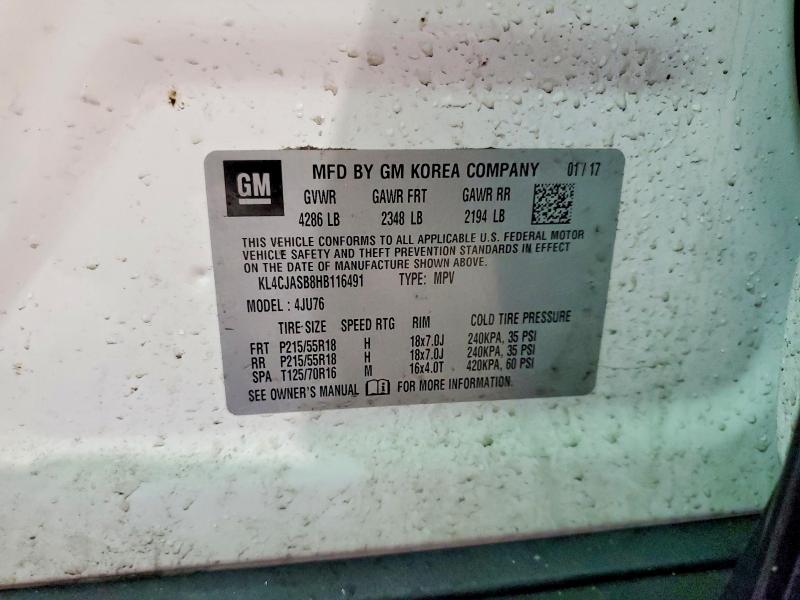 2017 Buick Encore მანქანა იყიდება აუქციონზე, vin: KL4CJASB8HB116491, აუქციონის ნომერი: 77492325