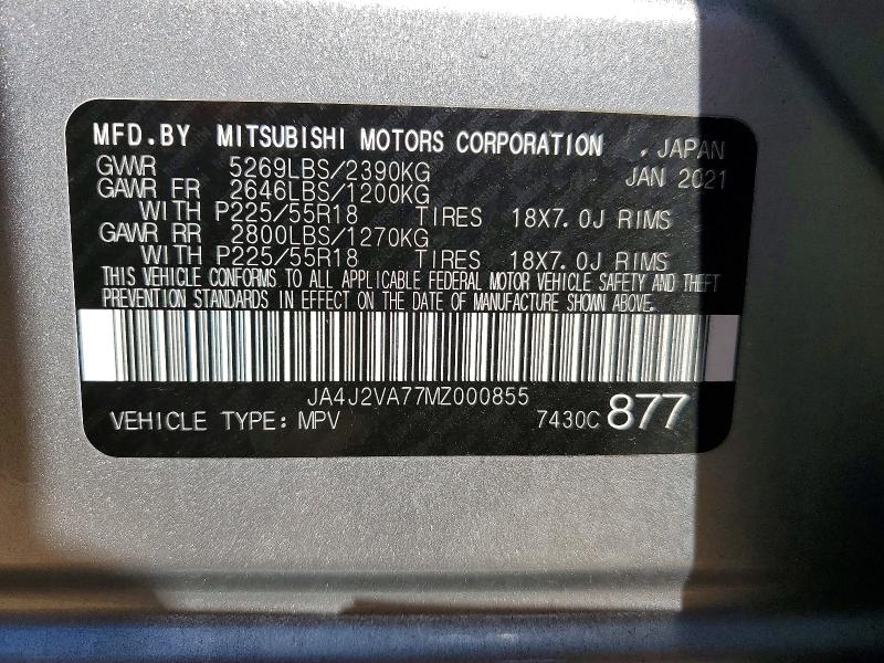Продаж на аукціоні авто 2021 Mitsubishi Outlander, vin: JA4J2VA77MZ000855, номер лоту: 75920935