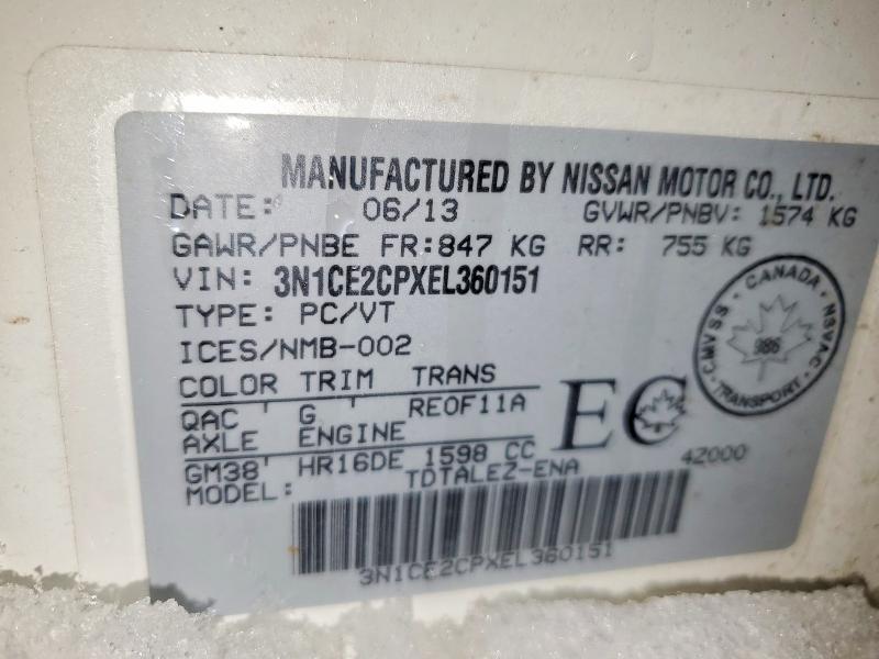 2014 Nissan Versa Note მანქანა იყიდება აუქციონზე, vin: 3N1CE2CPXEL360151, აუქციონის ნომერი: 77793445