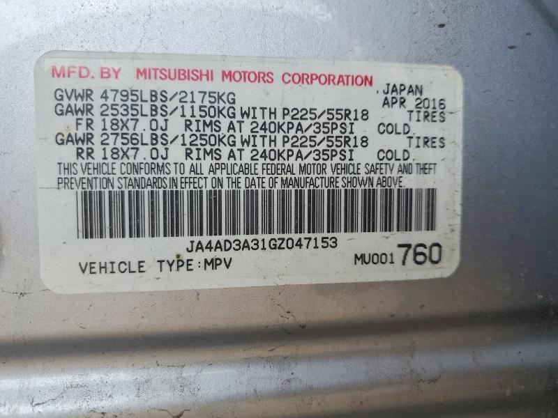Aukcja sprzedaży 2016 Mitsubishi Outlander, vin: JA4AD3A31GZ047153, numer aukcji: 77137485