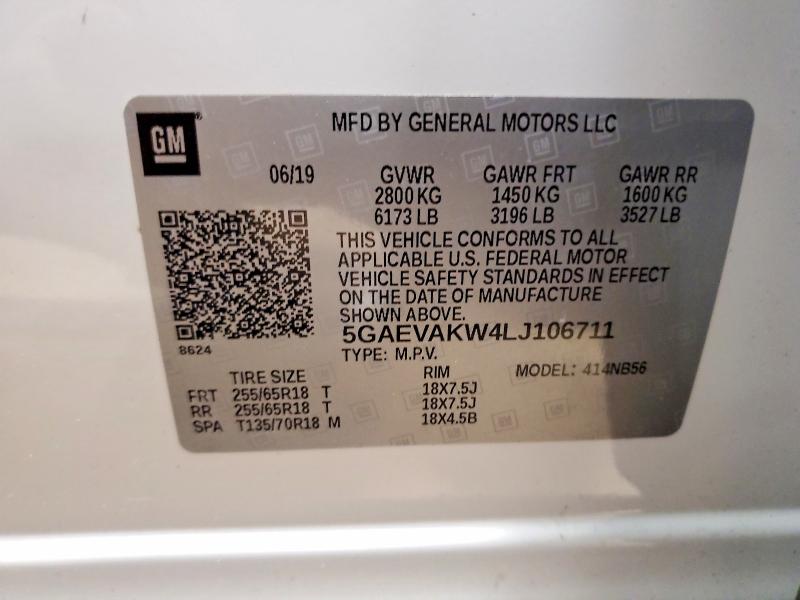 76610875 :رقم المزاد ، 5GAEVAKW4LJ106711 vin ، 2020 Buick Enclave مزاد بيع