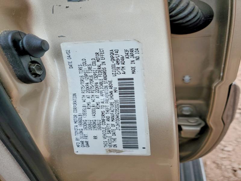 Aukcja sprzedaży 2002 Lexus Lx 470, vin: JTJHT00WX23520235, numer aukcji: 77087405
