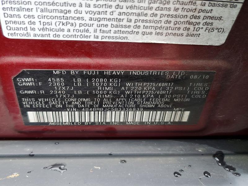 2011 Subaru Outback მანქანა იყიდება აუქციონზე, vin: 4S4BRBJC5B3336839, აუქციონის ნომერი: 75785825