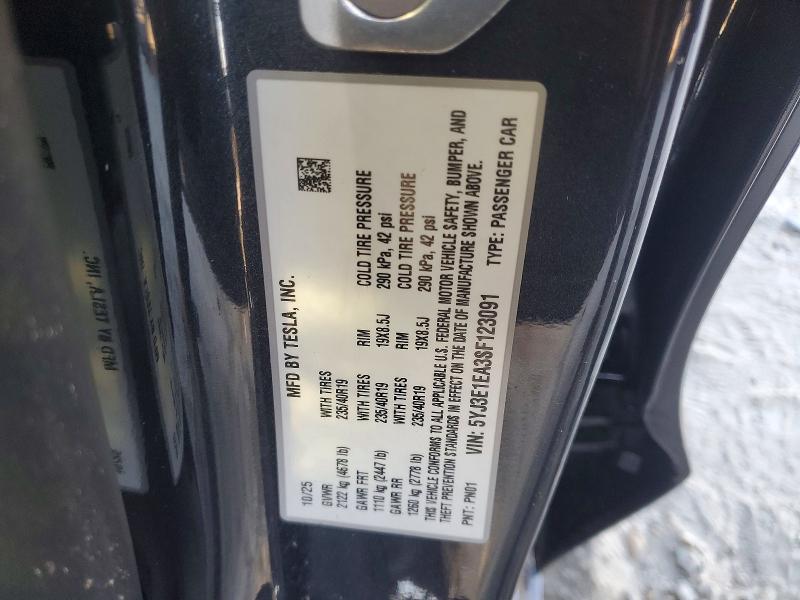 75907225 :رقم المزاد ، 5YJ3E1EA3SF123091 vin ، 2025 Tesla Model 3 مزاد بيع