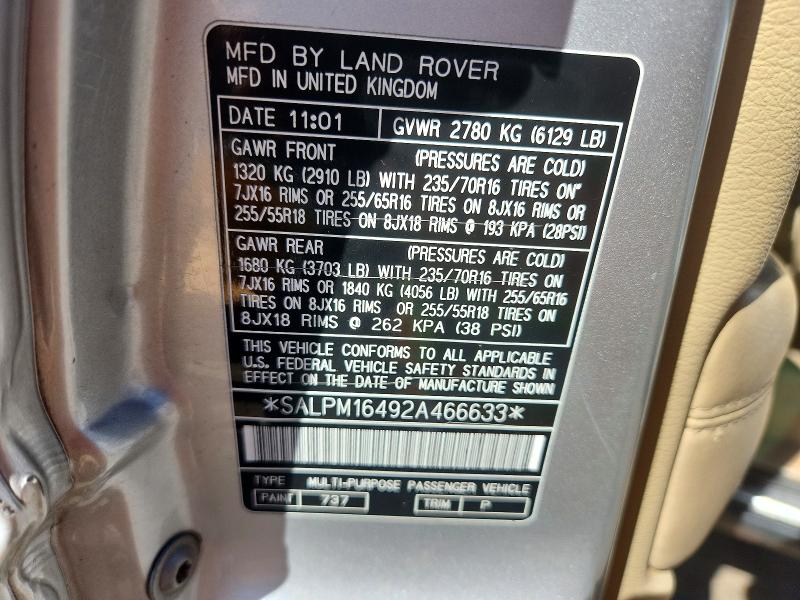 Aukcja sprzedaży 2002 Land Rover Range Rover, vin: SALPM16492A466633, numer aukcji: 73300275