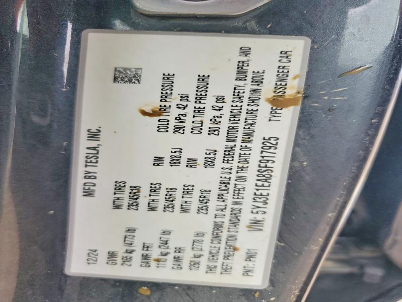 Aukcja sprzedaży 2025 Tesla Model 3, vin: 5YJ3E1EA8SF917925, numer aukcji: 76024705