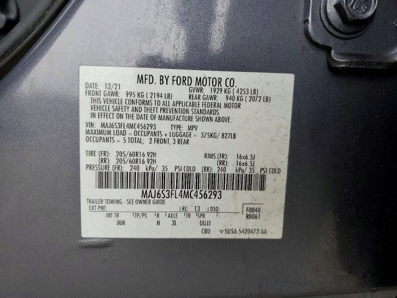 Продажа на аукционе авто 2021 Ford Ecosport, vin: MAJ6S3FL4MC456293, номер лота: 77289395