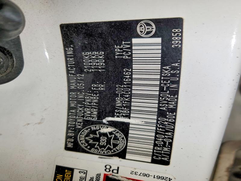 75731665 :رقم المزاد ، 4T1BF1FK4CU116462 vin ، 2012 Toyota Camry Base مزاد بيع