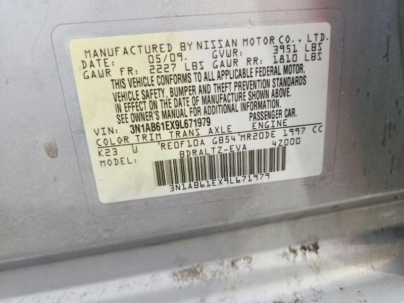 2009 Nissan Sentra მანქანა იყიდება აუქციონზე, vin: 3N1AB61EX9L671979, აუქციონის ნომერი: 76474575