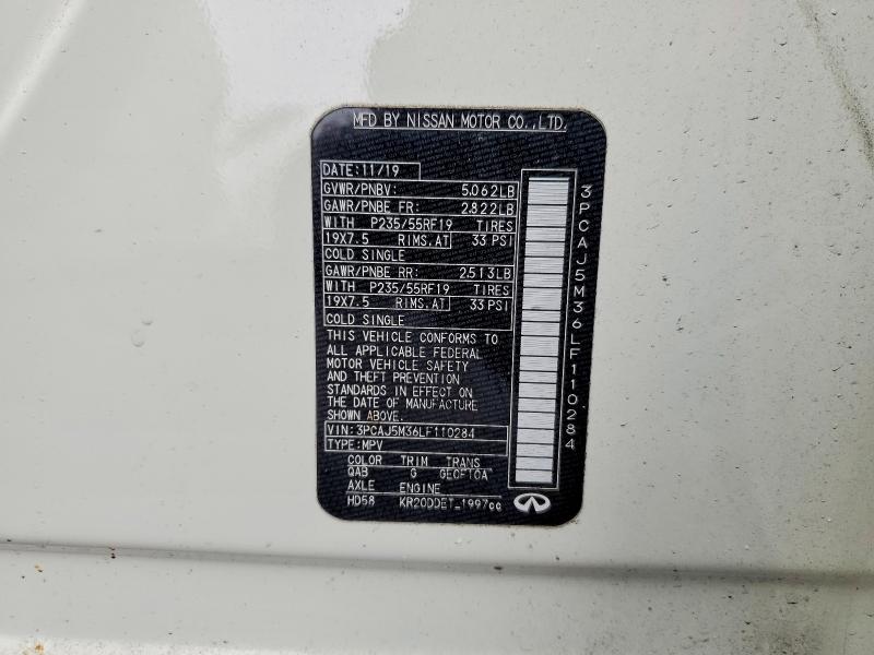 Aukcja sprzedaży 2020 Infiniti Qx50, vin: 3PCAJ5M36LF110284, numer aukcji: 77856775